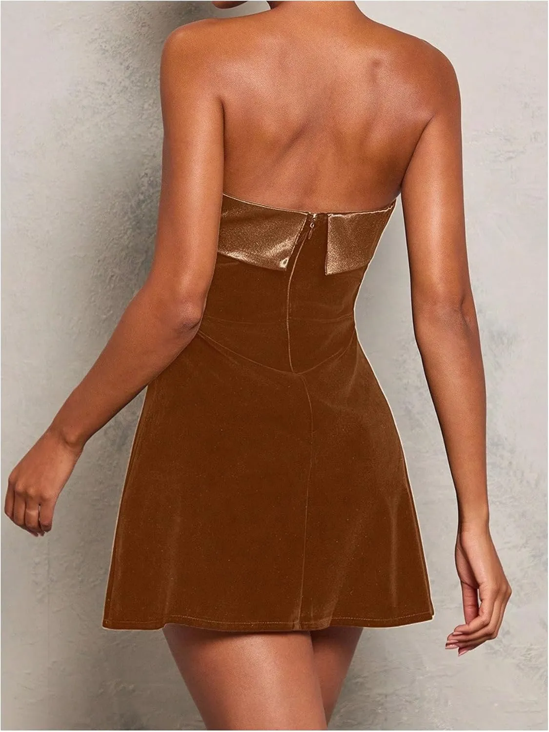 SOLY HUX Women's Elegant Strapless Velvet Dress High Waisted Flared A Line Wedding Guest Mini Tube Dress