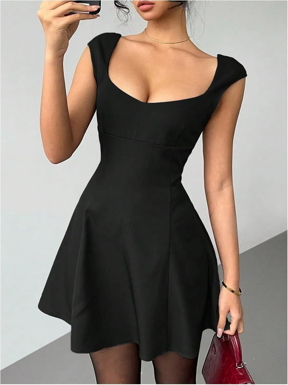 SOLY HUX Women's Mini Dress Sweetheart Neck Cap Sleeve A Line Flared Summer Dresses