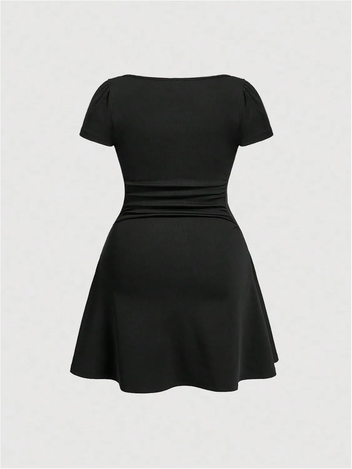 SOLY HUX Women's Plus Size Square Neck Short Sleeve Mini Dress Party Summer A Line Dresses