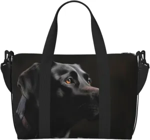 Sports Gym Bag for Women Men Travel Duffel Bag Tote Black Labrador Weekender Bag Canvas Carry on Overnight Bag for Travel Swimming Fitness Workout Sports Duffle Bag