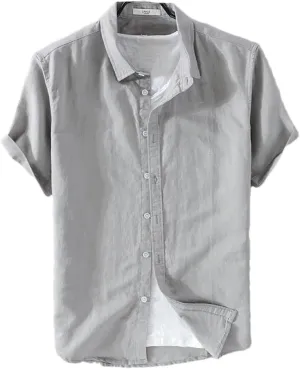Spring and Summer Japanese Style Thin Short-Sleeved Linen Shirt Men's Casual Cotton and Linen Long-Sleeved Shirt Tops