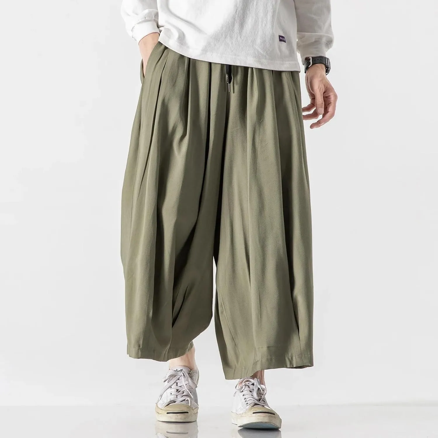 Spring Summer Hip Hop Wide Leg Pants Men Chinese Style Loose Trousers Male Joggers Ankle-Length Harem Pants