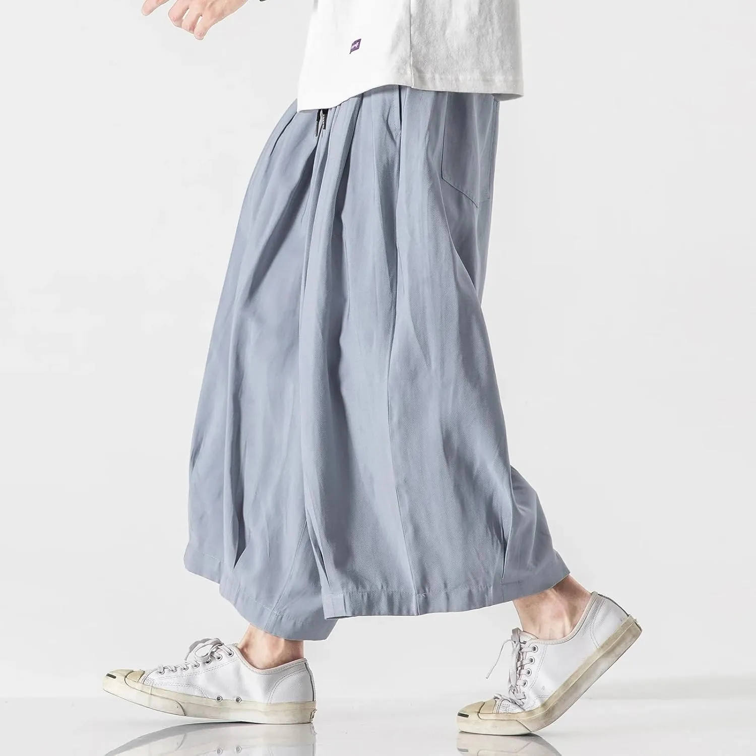 Spring Summer Hip Hop Wide Leg Pants Men Chinese Style Loose Trousers Male Joggers Ankle-Length Harem Pants