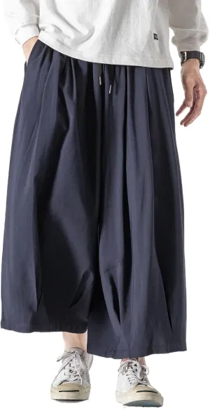 Spring Summer Hip Hop Wide Leg Pants Men Chinese Style Loose Trousers Male Joggers Ankle-Length Harem Pants