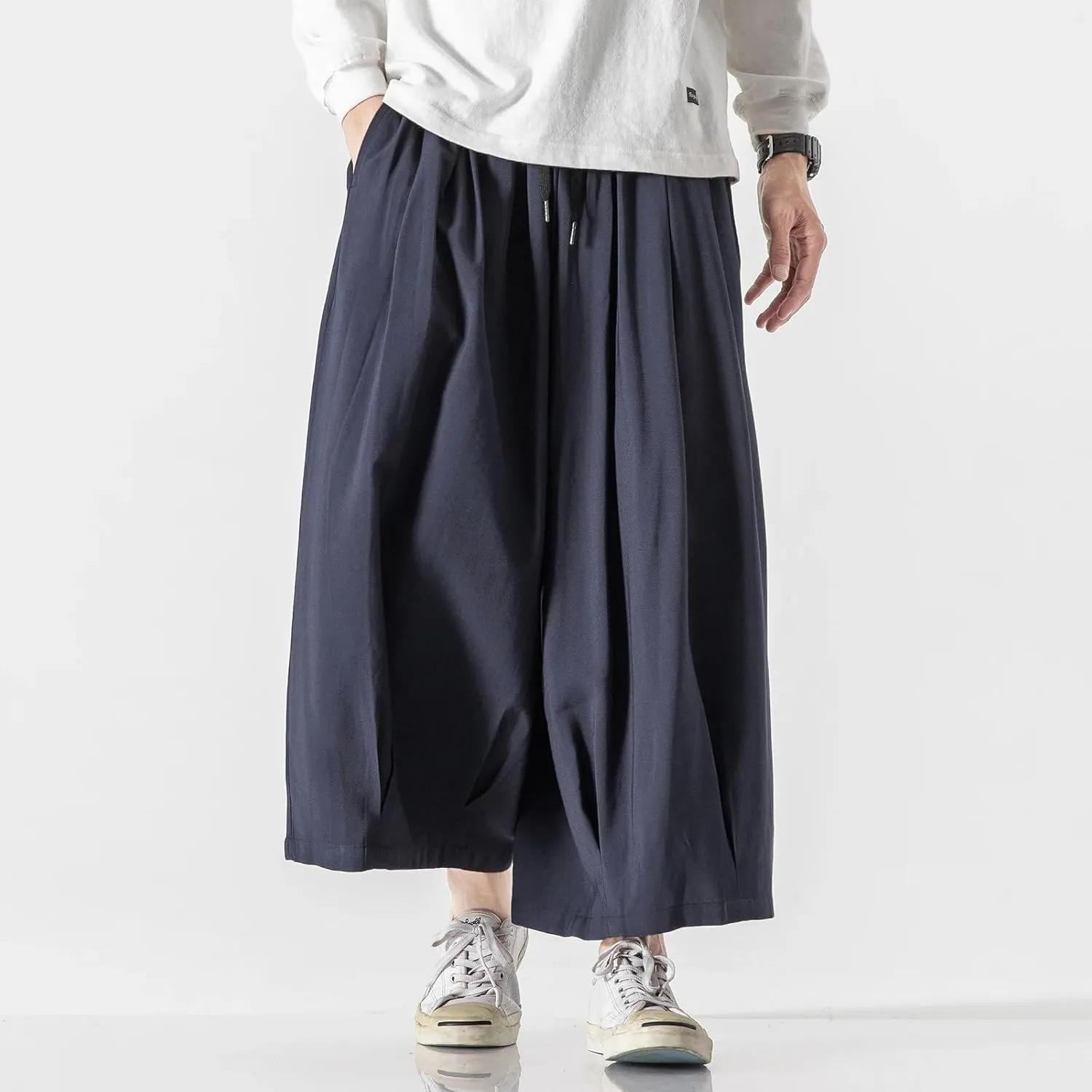 Spring Summer Hip Hop Wide Leg Pants Men Chinese Style Loose Trousers Male Joggers Ankle-Length Harem Pants