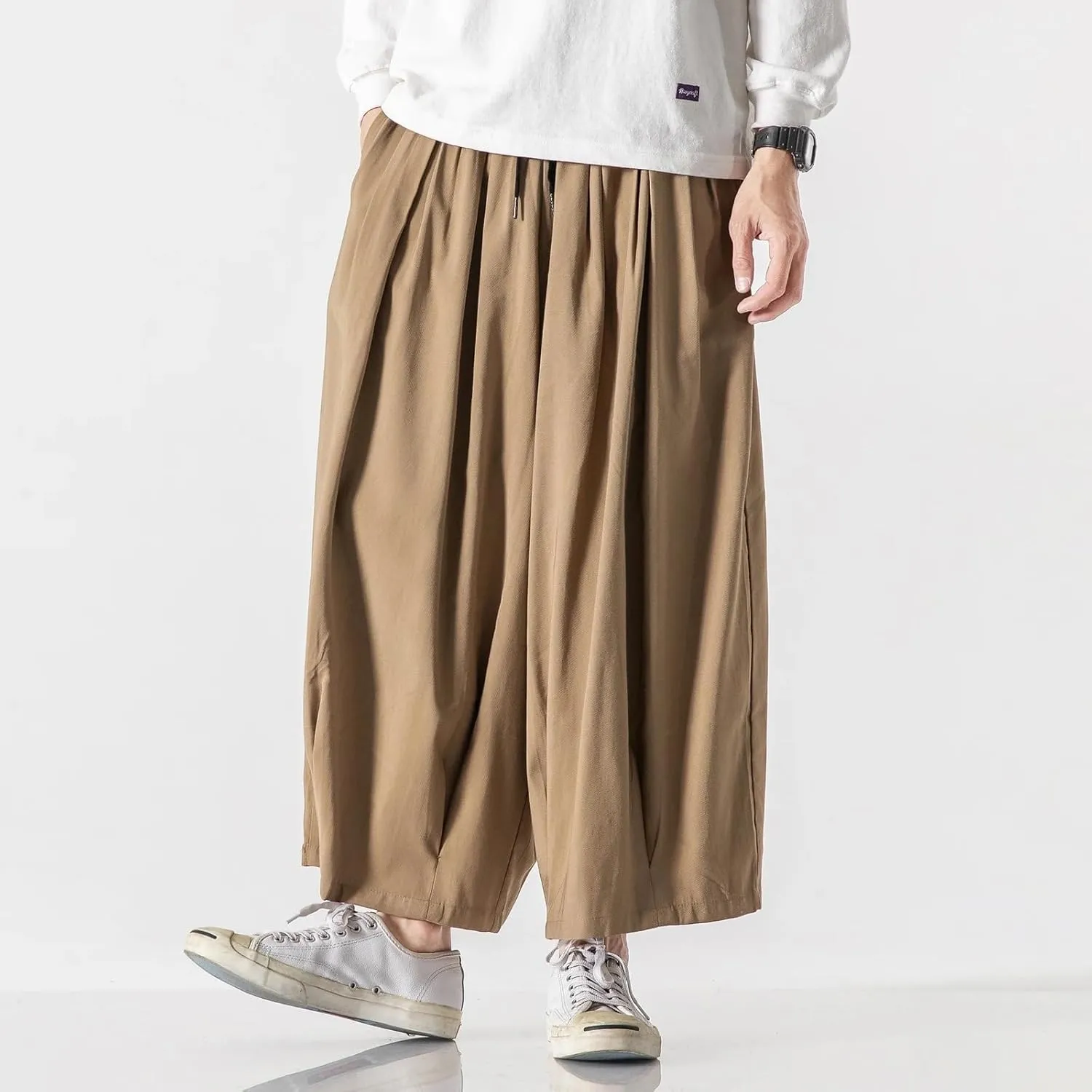 Spring Summer Hip Hop Wide Leg Pants Men Chinese Style Loose Trousers Male Joggers Ankle-Length Harem Pants