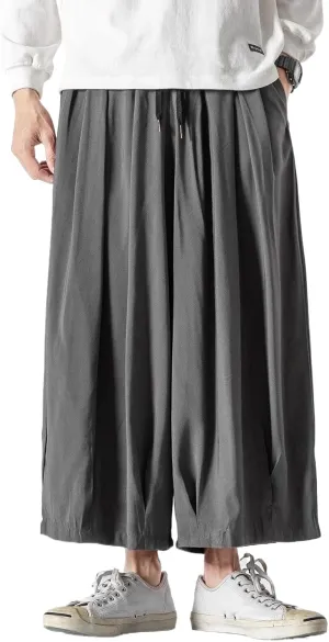 Spring Summer Hip Hop Wide Leg Pants Men Chinese Style Loose Trousers Male Joggers Ankle-Length Harem Pants