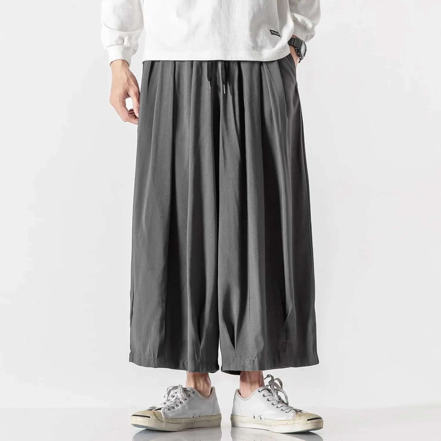 Spring Summer Hip Hop Wide Leg Pants Men Chinese Style Loose Trousers Male Joggers Ankle-Length Harem Pants