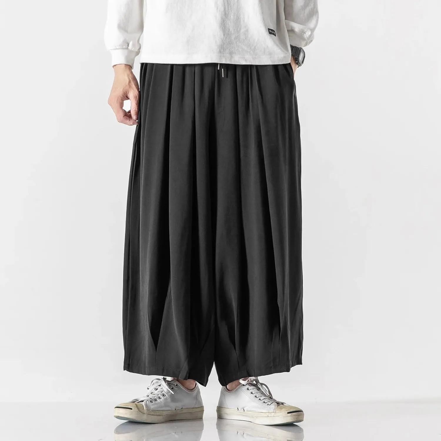 Spring Summer Hip Hop Wide Leg Pants Men Chinese Style Loose Trousers Male Joggers Ankle-Length Harem Pants