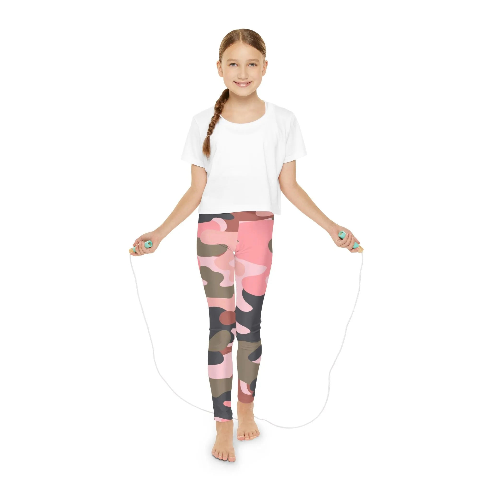 Stylish Youth Camo Leggings - Trendy Pink and Green Pattern for Active Kids