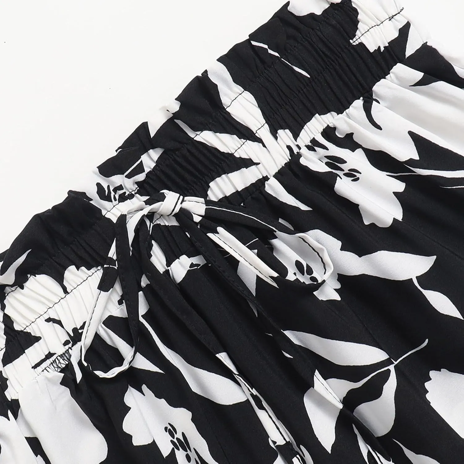 Summer Boho Floral Print Casual Skirt for Women, Fashion Drawstring Ruched Tiered Midi Skirts Elastic Comfy Flowy Clothes