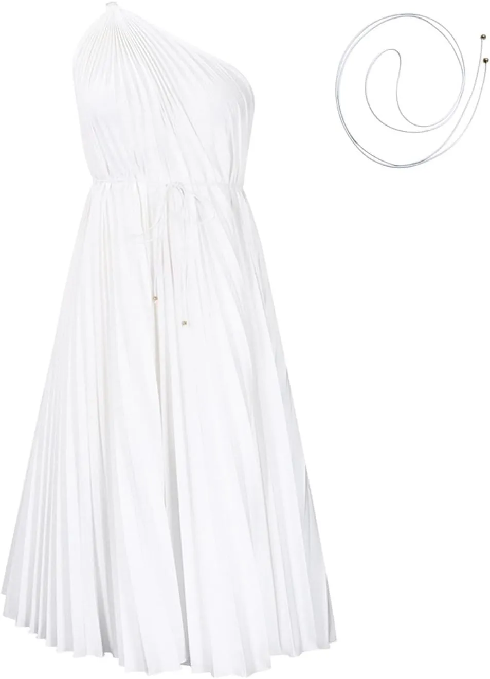 Summer New Solid Color Diagonal Shoulder Strap A-line Skirt Loose Pleated European and American Dress