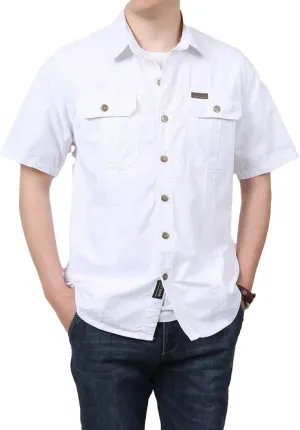 Tactical Cargo Shirts for Men Casual Lightweight Short Sleeve Button Down Work Shirt Outdoor Hiking Fishing Shirt