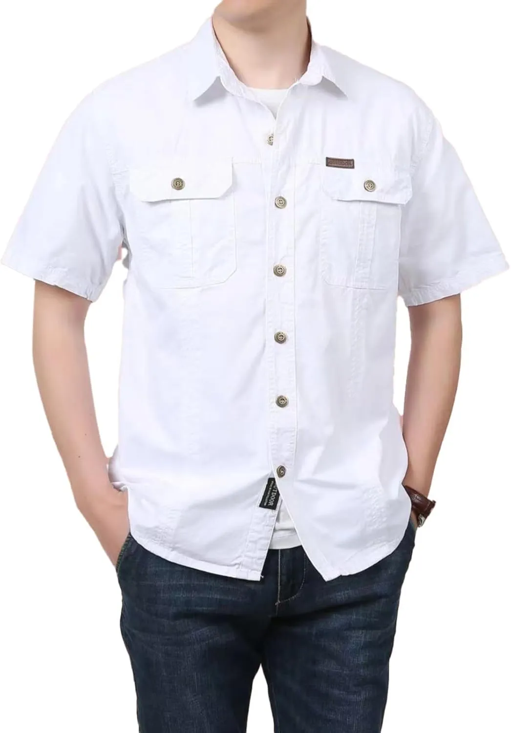 Tactical Cargo Shirts for Men Casual Lightweight Short Sleeve Button Down Work Shirt Outdoor Hiking Fishing Shirt