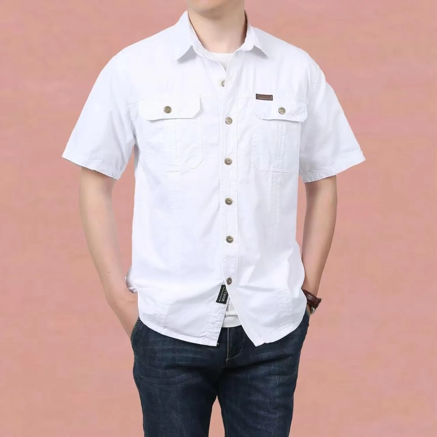 Tactical Cargo Shirts for Men Casual Lightweight Short Sleeve Button Down Work Shirt Outdoor Hiking Fishing Shirt