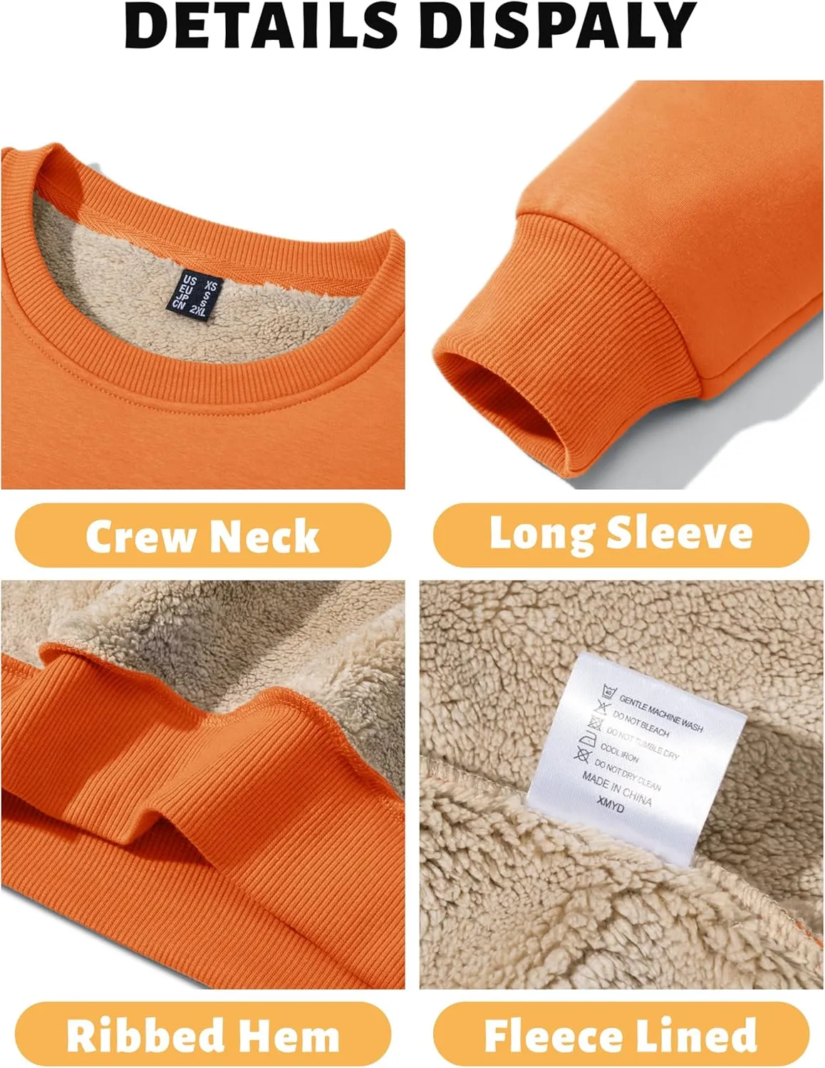 TACVASEN Men's Crewneck Sweatshirt Warm Sherpa Lined Sweatshirts Heavyweight Long Sleeve Underwear Winter Fleece Pullover