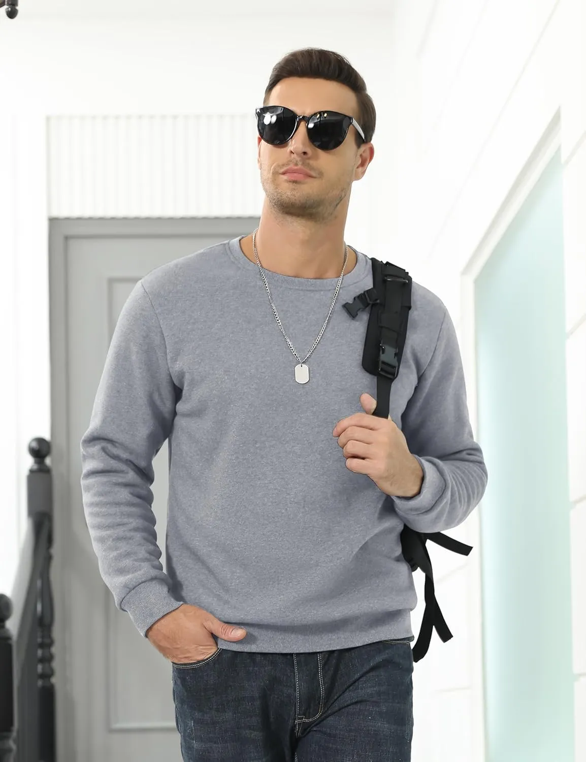 TACVASEN Men's Crewneck Sweatshirt Warm Sherpa Lined Sweatshirts Heavyweight Long Sleeve Underwear Winter Fleece Pullover