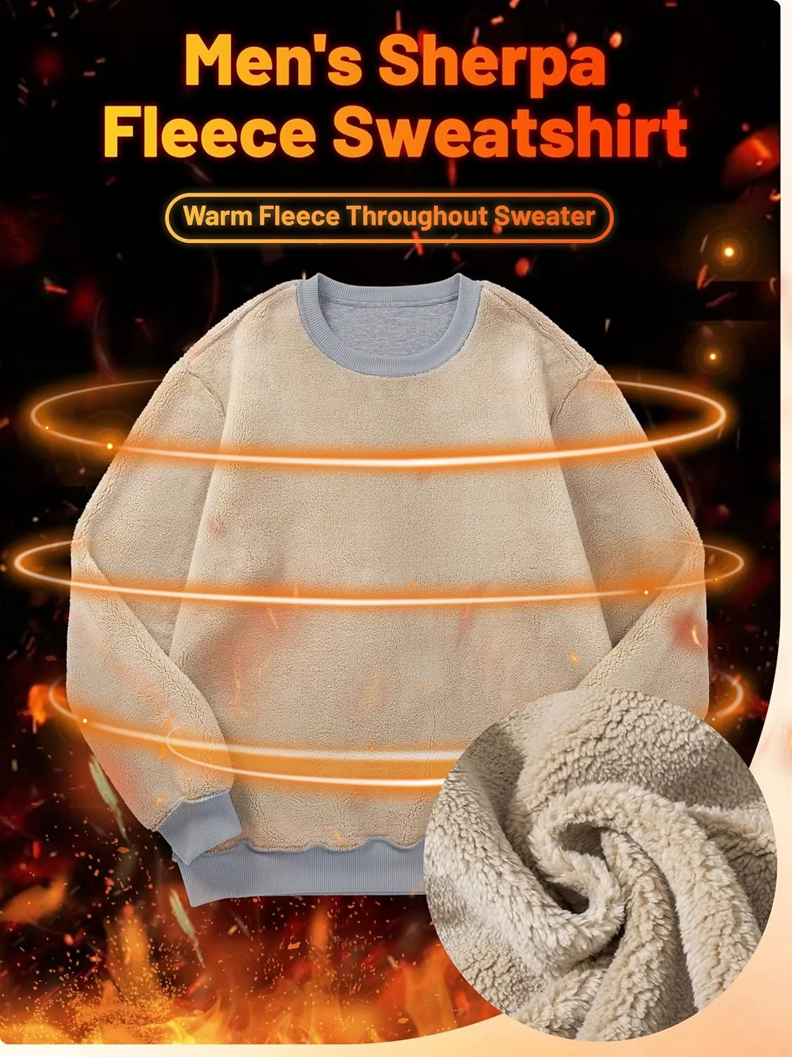 TACVASEN Men's Crewneck Sweatshirt Warm Sherpa Lined Sweatshirts Heavyweight Long Sleeve Underwear Winter Fleece Pullover