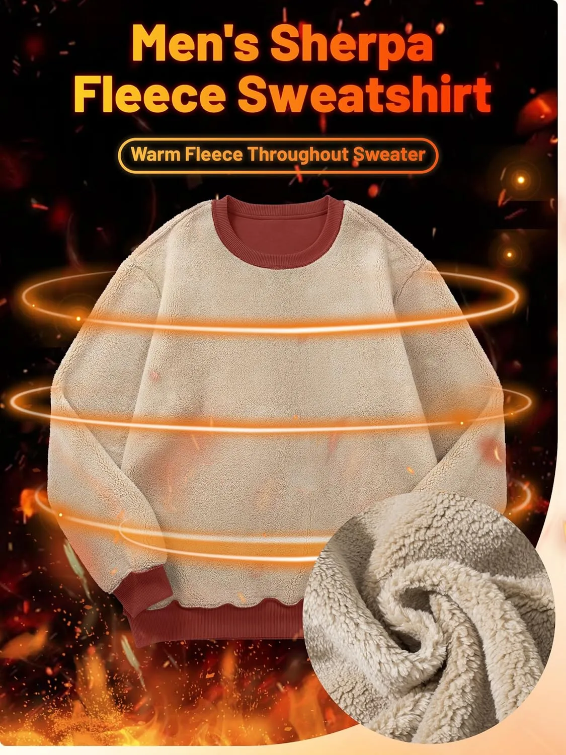 TACVASEN Men's Crewneck Sweatshirt Warm Sherpa Lined Sweatshirts Heavyweight Long Sleeve Underwear Winter Fleece Pullover