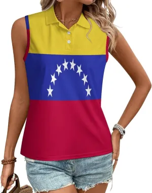 TAIZIYEAH Women's PO-LO Tank Top American Flag V Neck Sleeveless Loose Shirts Casual Pullover Blouse Shirts