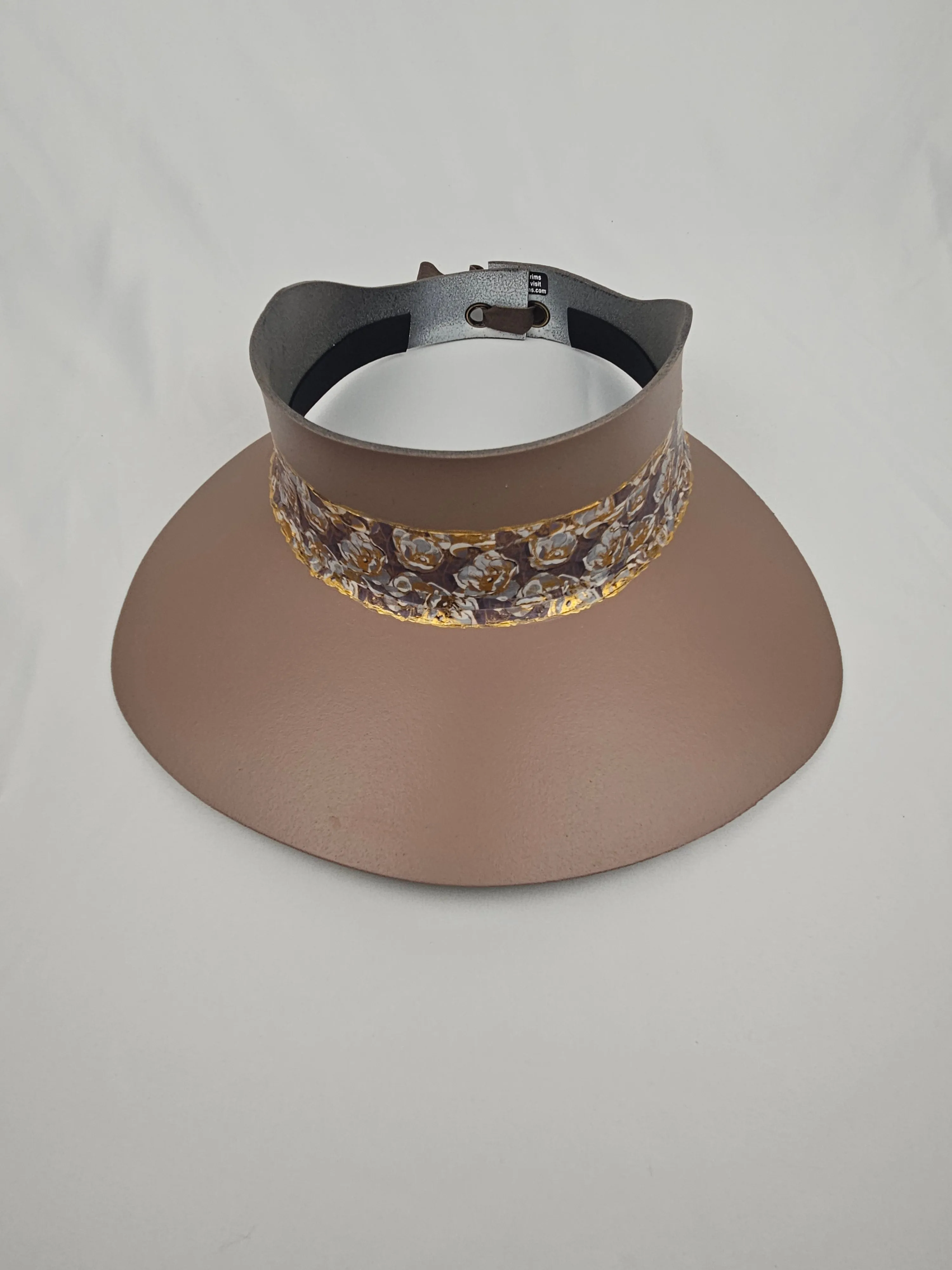 Tall Brown "LadyEVA" Visor Hat with Golden Floral Band