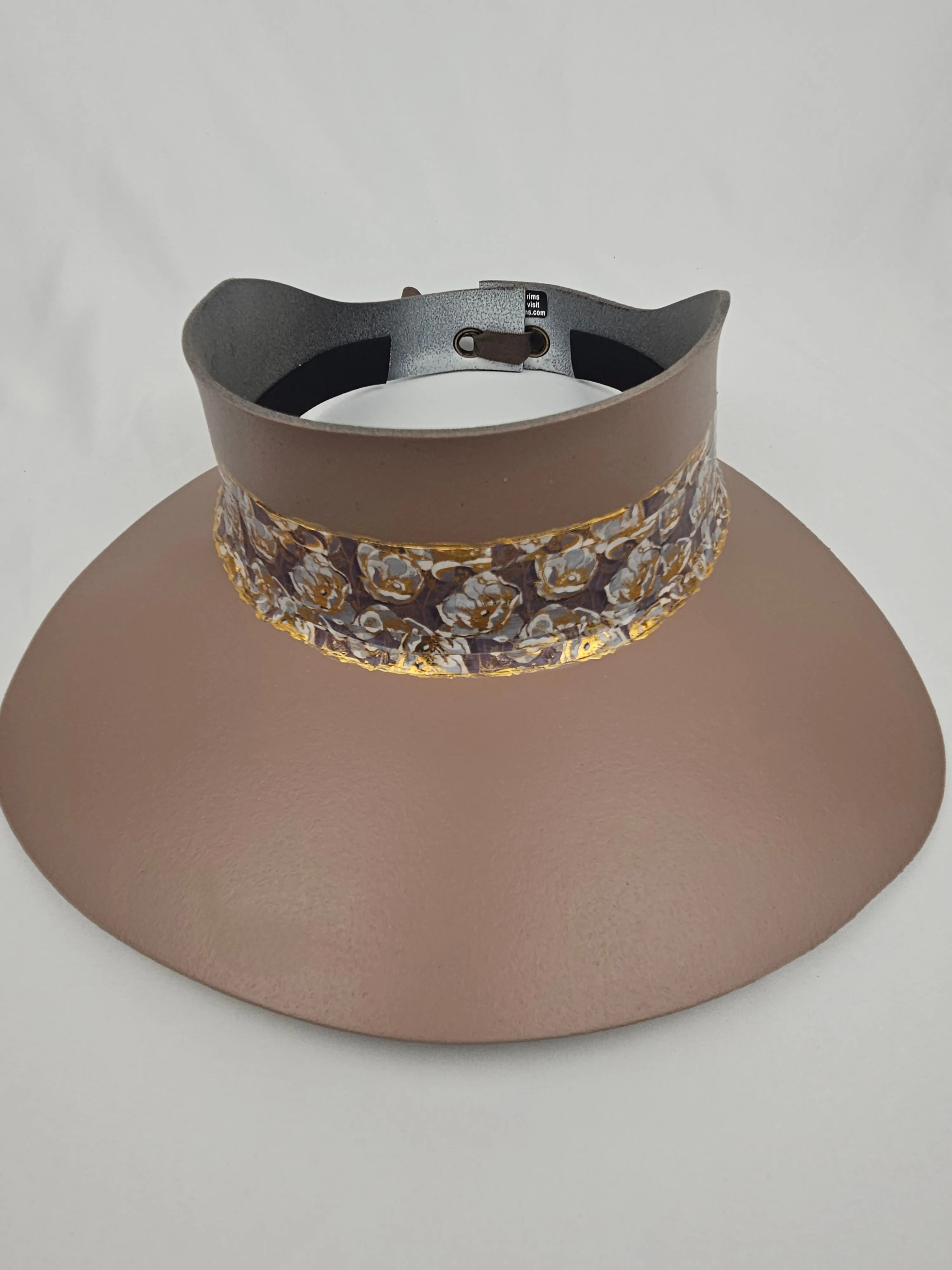 Tall Brown "LadyEVA" Visor Hat with Golden Floral Band