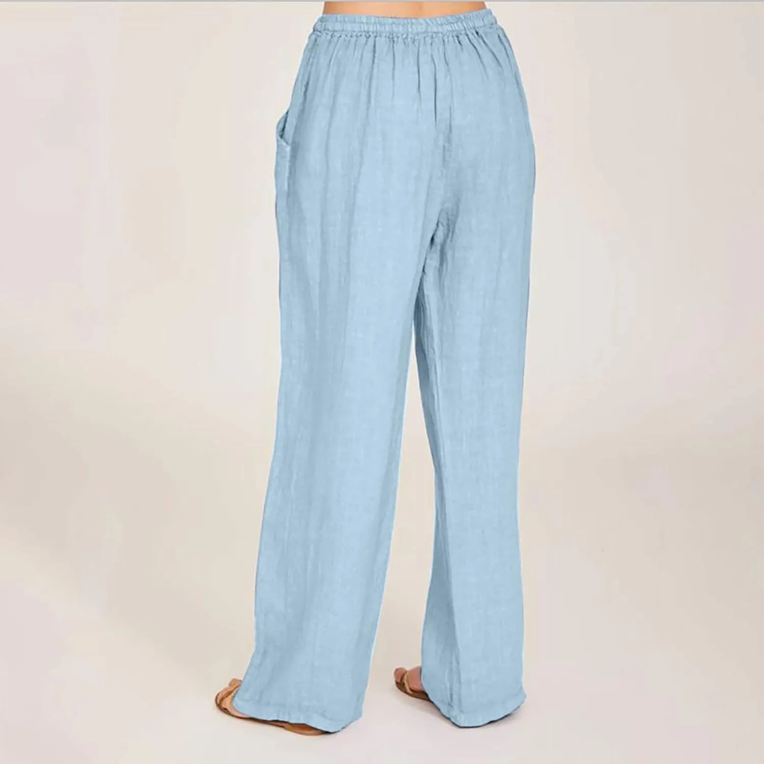 TARIENDY Women's Cotton Linen Pants Drawstring Elastic High Waist Wide Leg Lounge Palazzo Trousers Beach Vacation Outfits