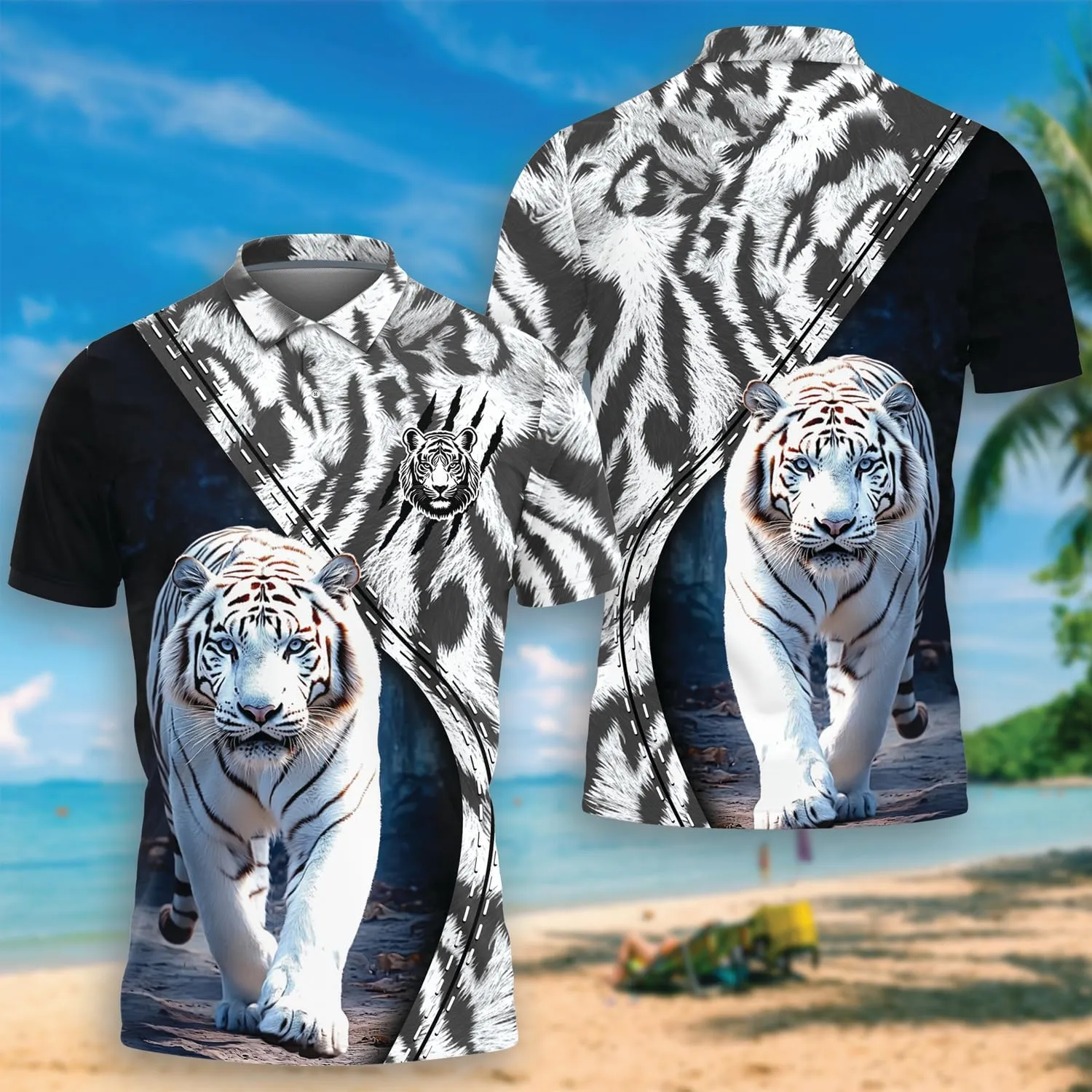 Tigre Polo Shirts for Men - Tigre Lover Stylish Mens Goft Shirt Casual Short Sleeve Button Down Outfit Set 41