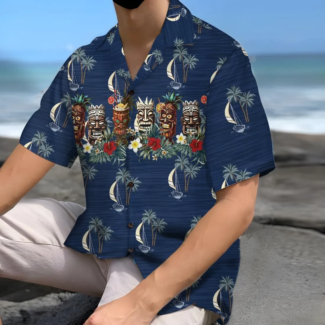 Tiki Hawaiian Shirts for Men - Tiki Lover Button Down Mens Shirts Short Sleeve Luau Beach Shirt