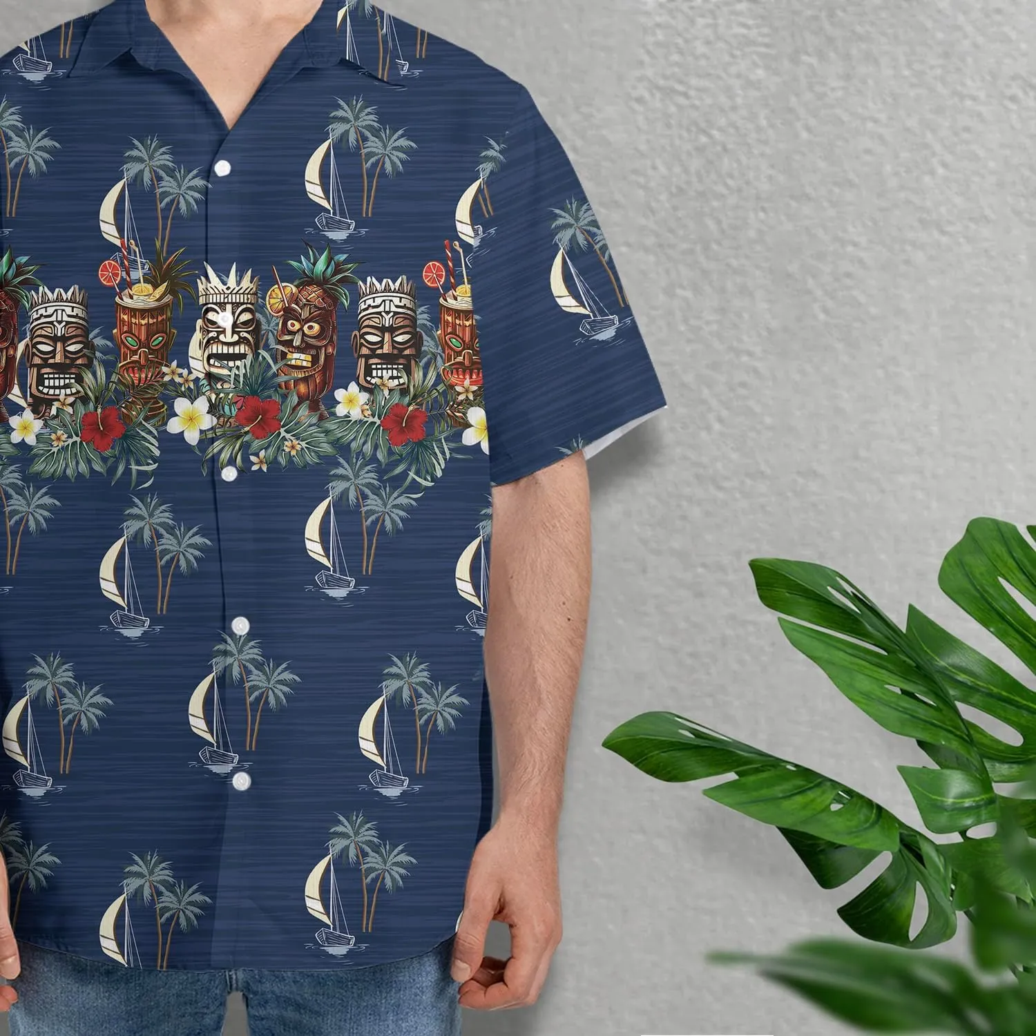 Tiki Hawaiian Shirts for Men - Tiki Lover Button Down Mens Shirts Short Sleeve Luau Beach Shirt