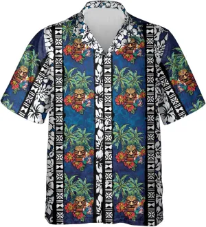 Tiki Hawaiian Shirts for Men - Tiki Lover Button Down Mens Shirts Short Sleeve Luau Beach Shirt