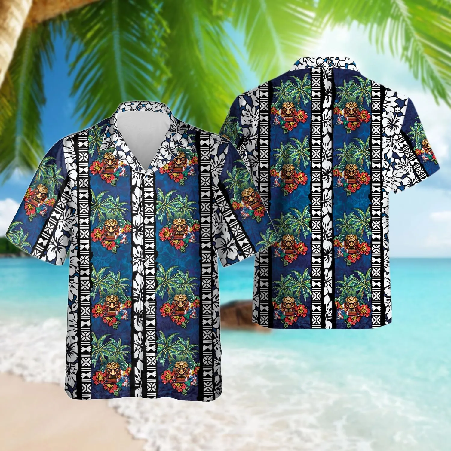 Tiki Hawaiian Shirts for Men - Tiki Lover Button Down Mens Shirts Short Sleeve Luau Beach Shirt