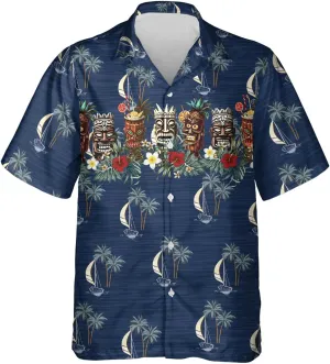 Tiki Hawaiian Shirts for Men - Tiki Lover Button Down Mens Shirts Short Sleeve Luau Beach Shirt