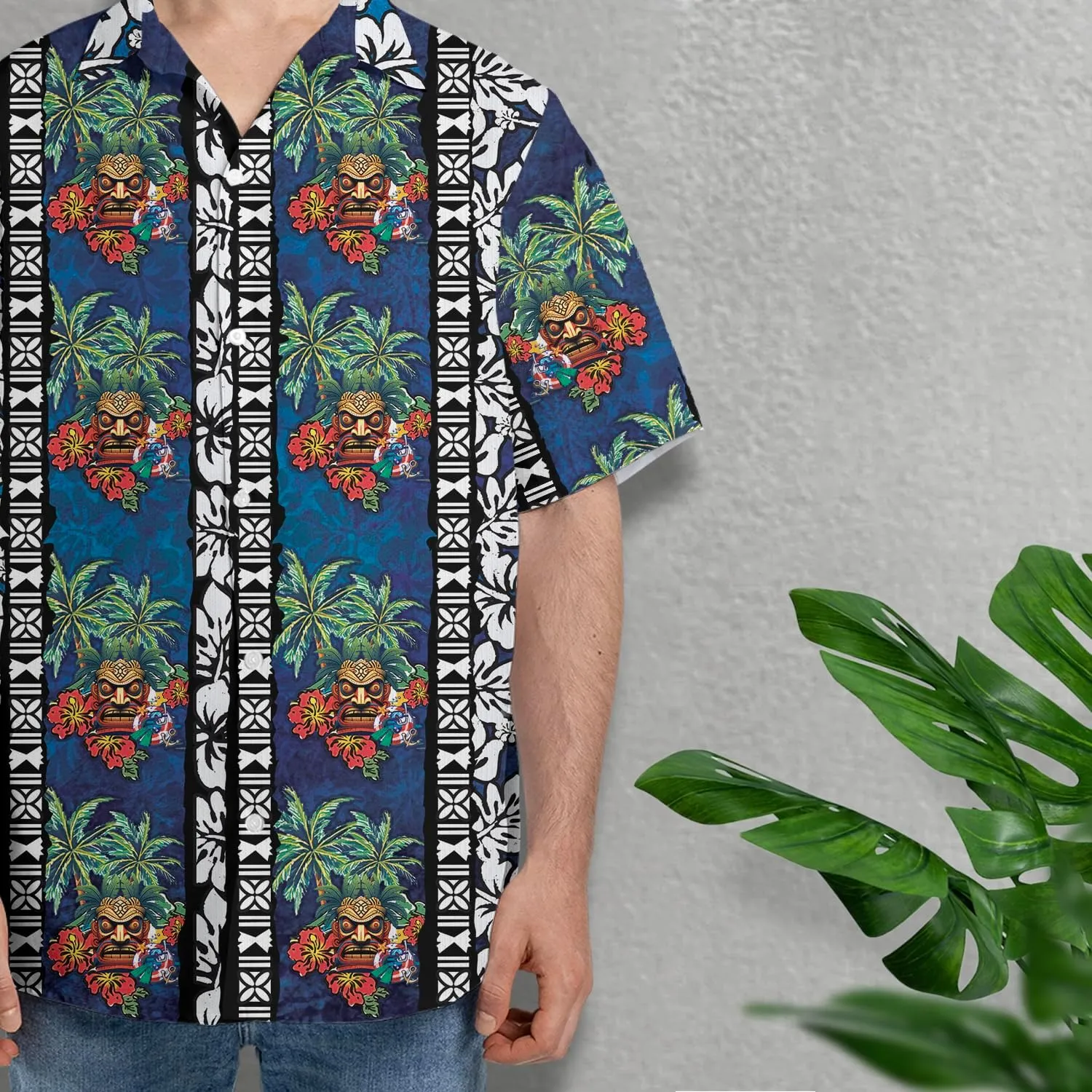 Tiki Hawaiian Shirts for Men - Tiki Lover Button Down Mens Shirts Short Sleeve Luau Beach Shirt
