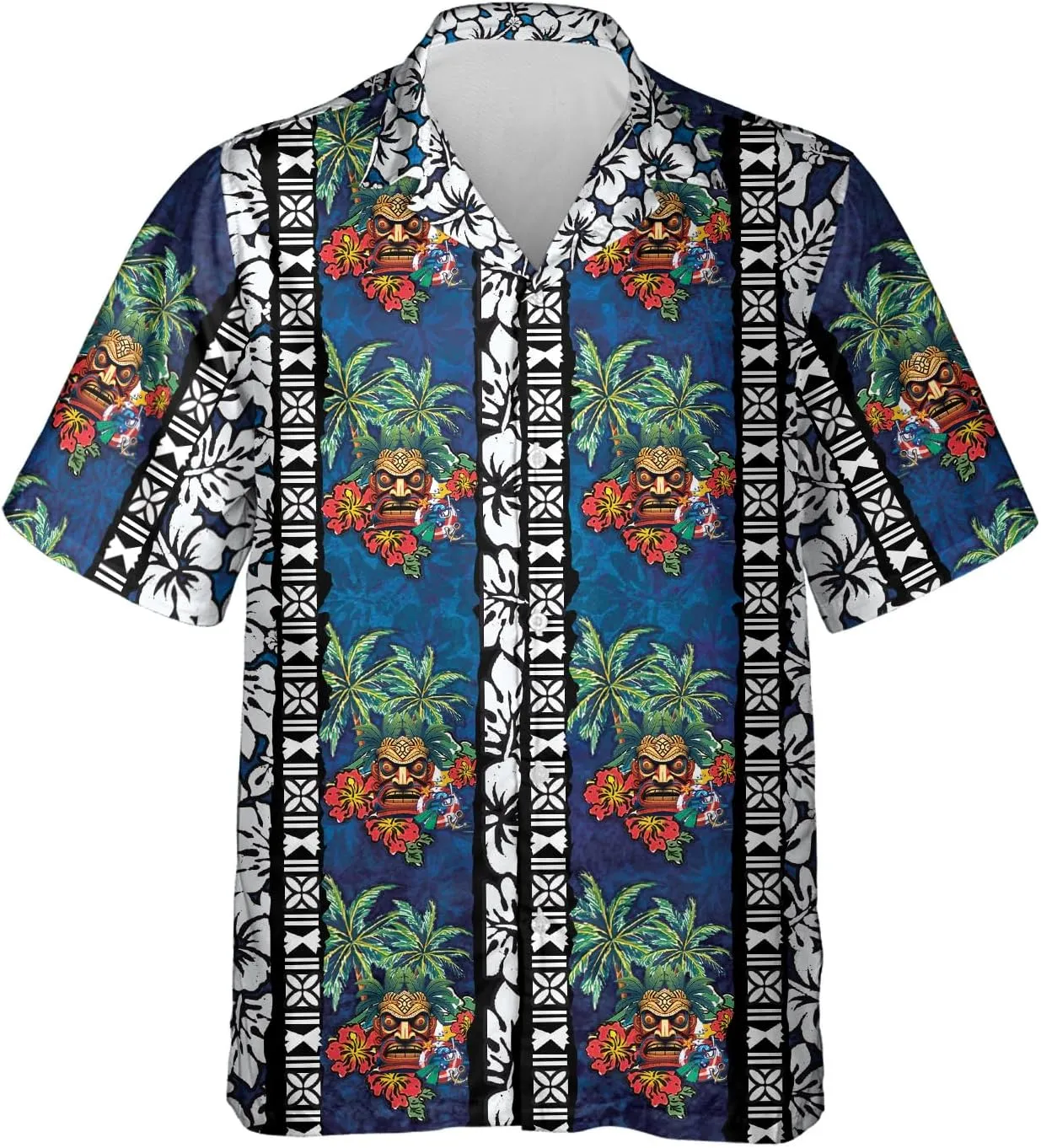 Tiki Hawaiian Shirts for Men - Tiki Lover Button Down Mens Shirts Short Sleeve Luau Beach Shirt