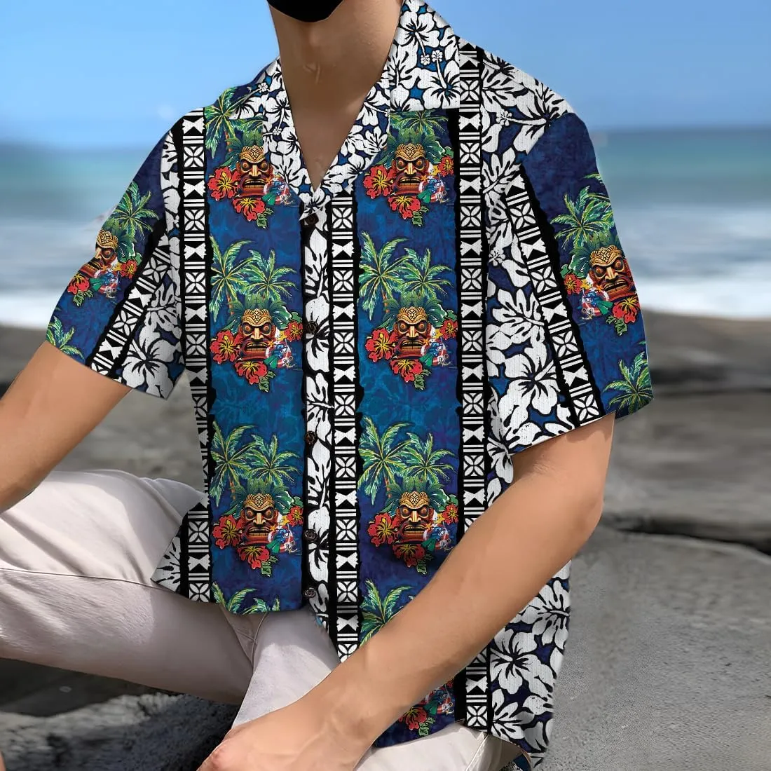 Tiki Hawaiian Shirts for Men - Tiki Lover Button Down Mens Shirts Short Sleeve Luau Beach Shirt