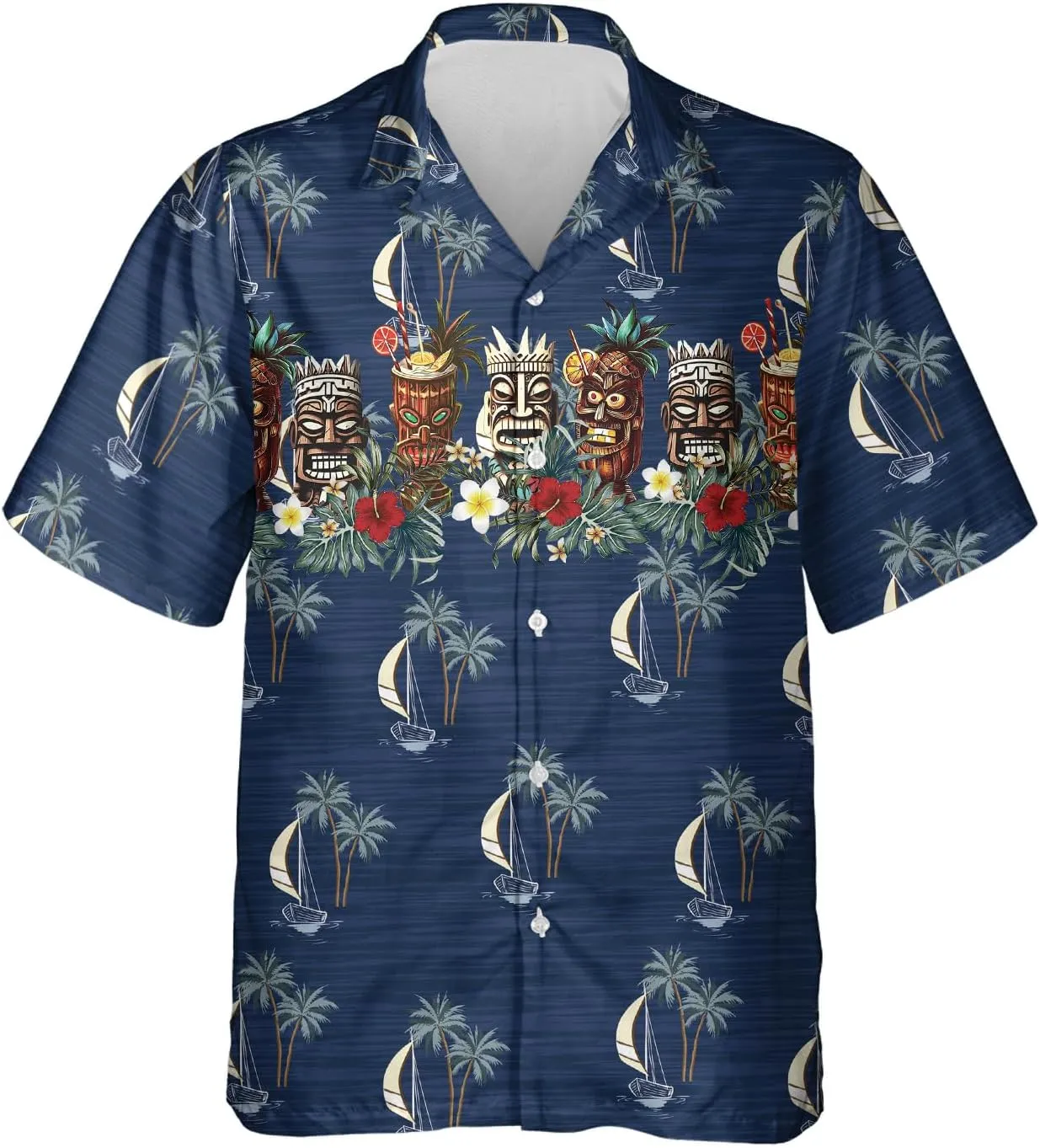 Tiki Hawaiian Shirts for Men - Tiki Lover Button Down Mens Shirts Short Sleeve Luau Beach Shirt
