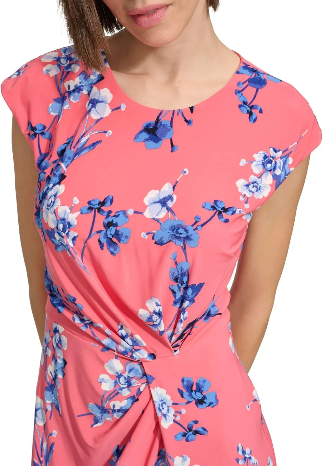 Tommy Hilfiger Women's Cap Sleeve High Neck Twist Front Mini Dress