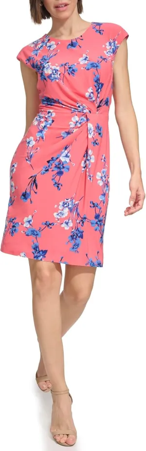 Tommy Hilfiger Women's Cap Sleeve High Neck Twist Front Mini Dress