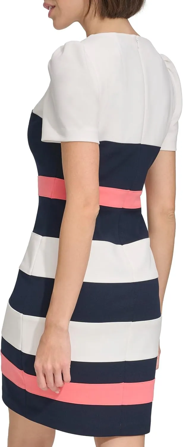 Tommy Hilfiger Women's Short Sleeve Striped Scuba Crepe Sheath Mini Dress