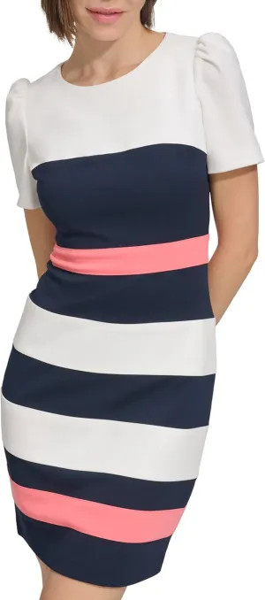 Tommy Hilfiger Women's Short Sleeve Striped Scuba Crepe Sheath Mini Dress