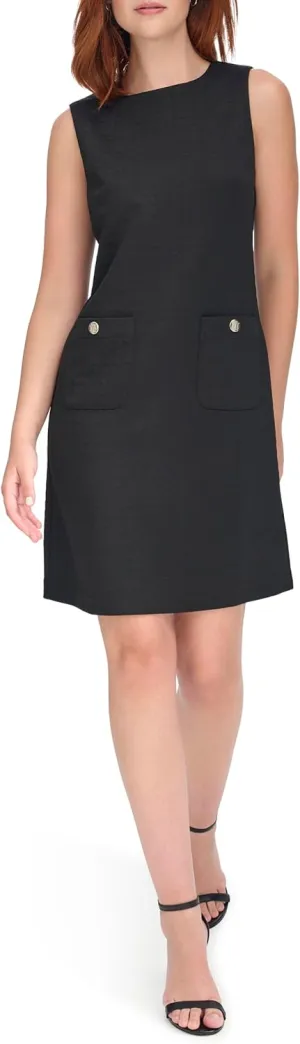 Tommy Hilfiger Women's Sleeveless Boat Neck Textured Knit Shift Mini Dress