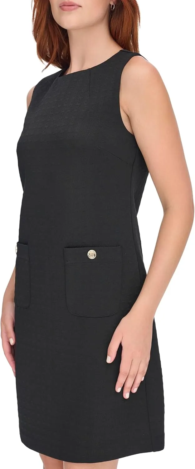 Tommy Hilfiger Women's Sleeveless Boat Neck Textured Knit Shift Mini Dress