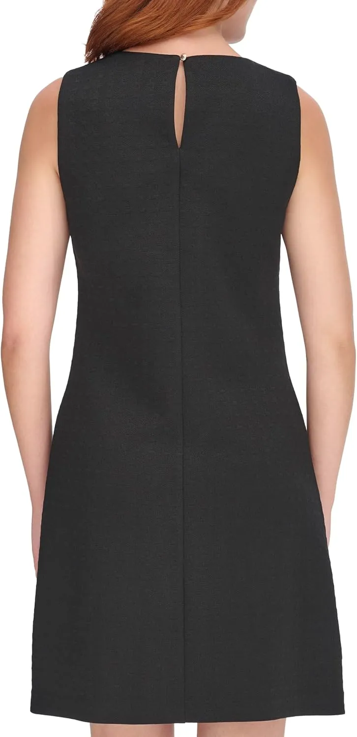 Tommy Hilfiger Women's Sleeveless Boat Neck Textured Knit Shift Mini Dress