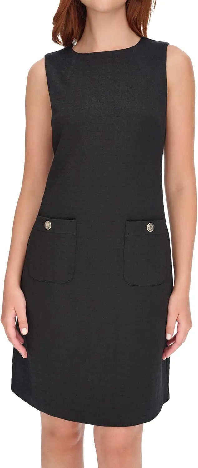 Tommy Hilfiger Women's Sleeveless Boat Neck Textured Knit Shift Mini Dress
