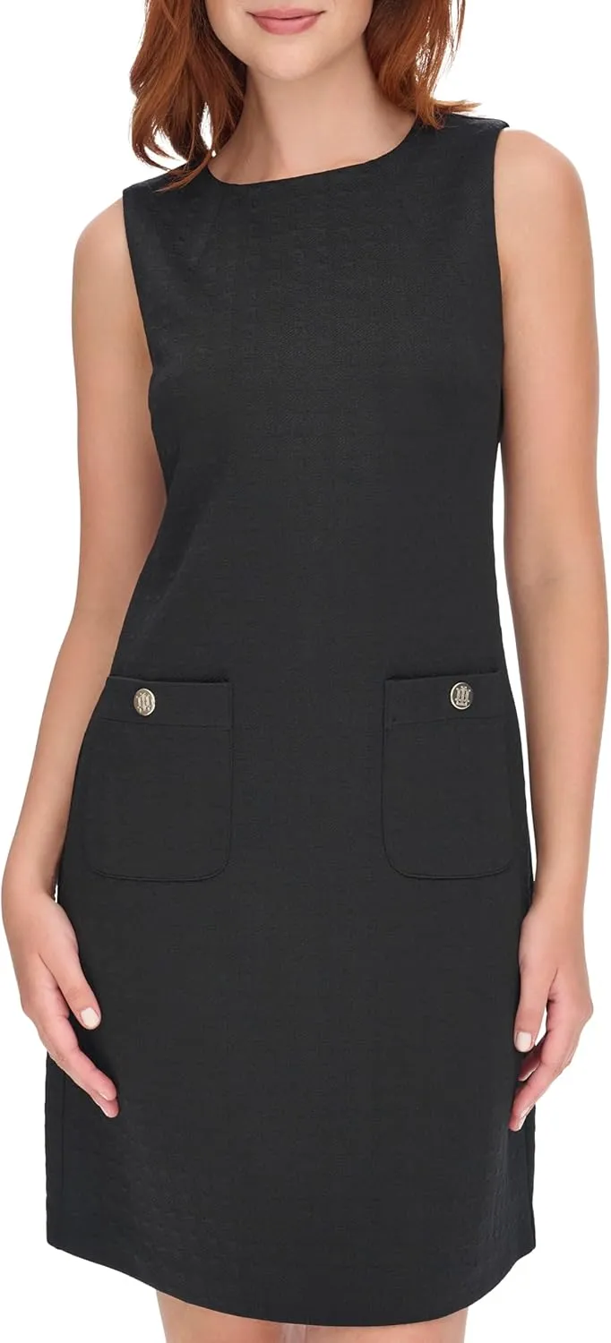 Tommy Hilfiger Women's Sleeveless Boat Neck Textured Knit Shift Mini Dress