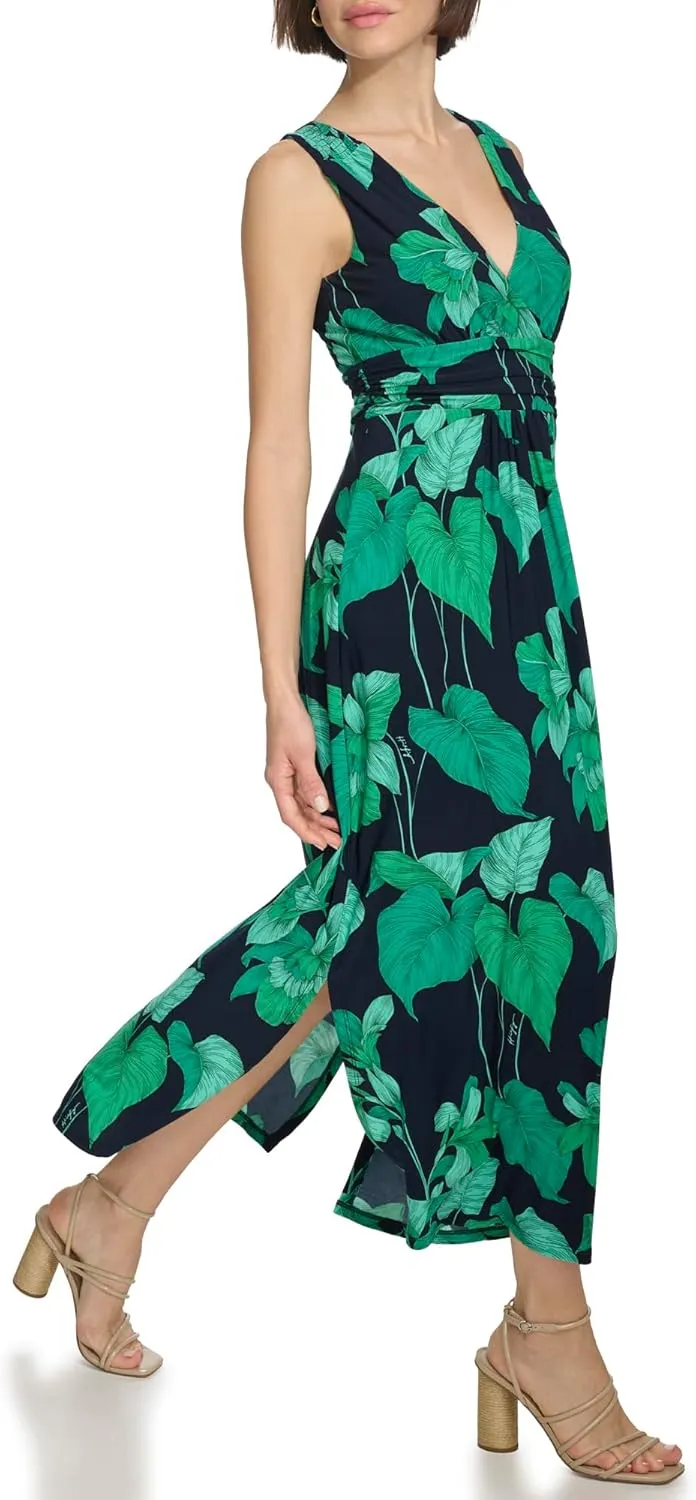 Tommy Hilfiger Women's Sleeveless V-Neck Jersey A-line Midi Dress