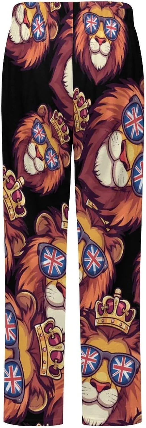 UK Flag British Lion Glasses Women's Pajama Pants Fleece Warm Pj Bottoms Sleepwear Lounge Pants Loungewear