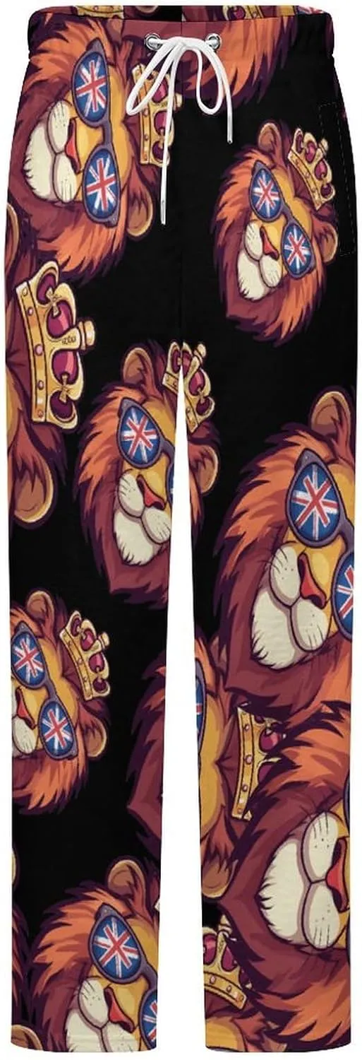 UK Flag British Lion Glasses Women's Pajama Pants Fleece Warm Pj Bottoms Sleepwear Lounge Pants Loungewear