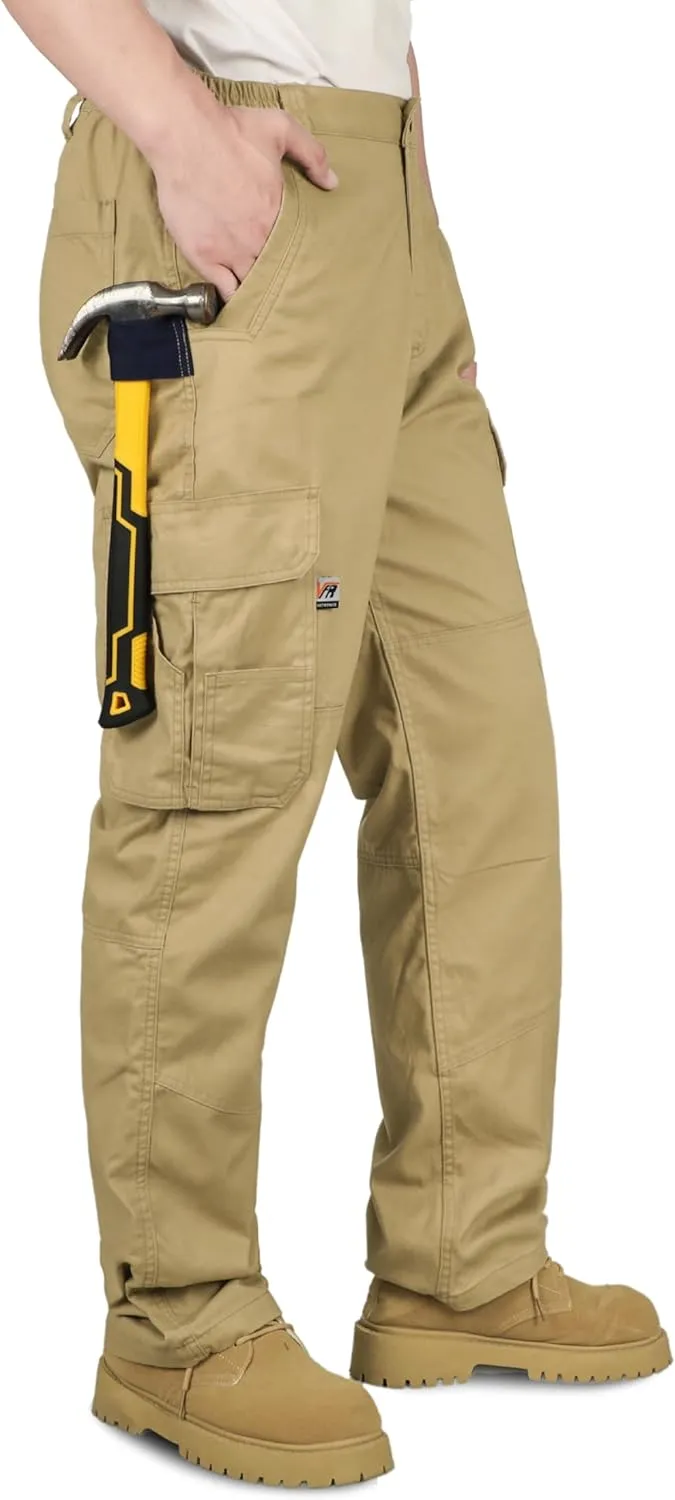 VATRENUS Men's FR Cargo Pants Flame Resistant Pants Lightweight 7.5oz 100% Cotton Fire Retardant Elastic Waist Pants